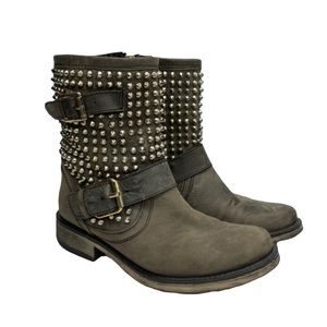 Steve Madden Leather Studded Buckle Boots Olive Green Taupe Size 6 Boho Moto